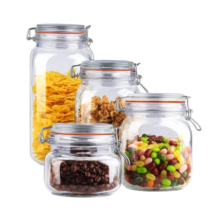 Home Basics 4 Piece Glass Canister Set, Clear CS01370